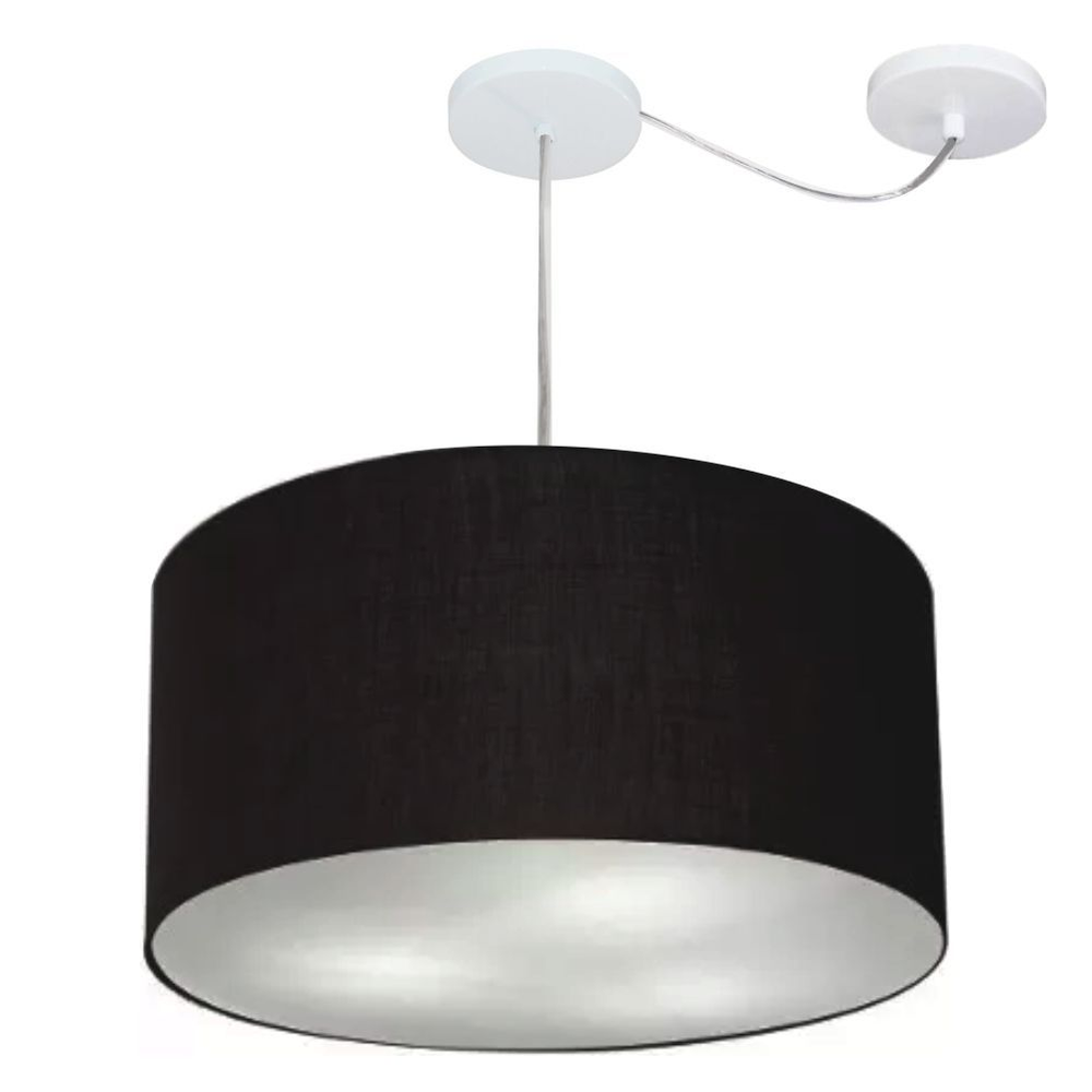 Pendente Cilíndrico Com Desvio Md-4261 Cúpula em Tecido 50x30cm Preto - Bivolt