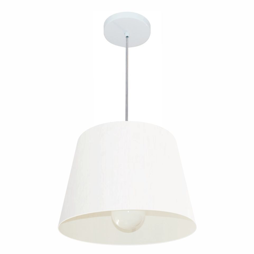 Pendente Cone Md-4240 Cúpula em Tecido 30/40x30cm Branco - Bivolt