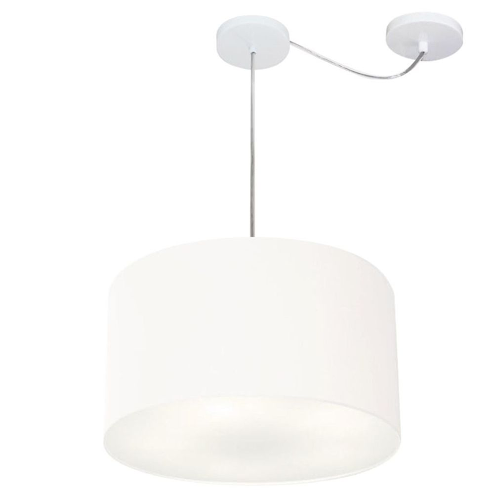 Pendente Cilíndrico Com Desvio Md-4166 Cúpula em Tecido 40x25cm Branco - Bivolt