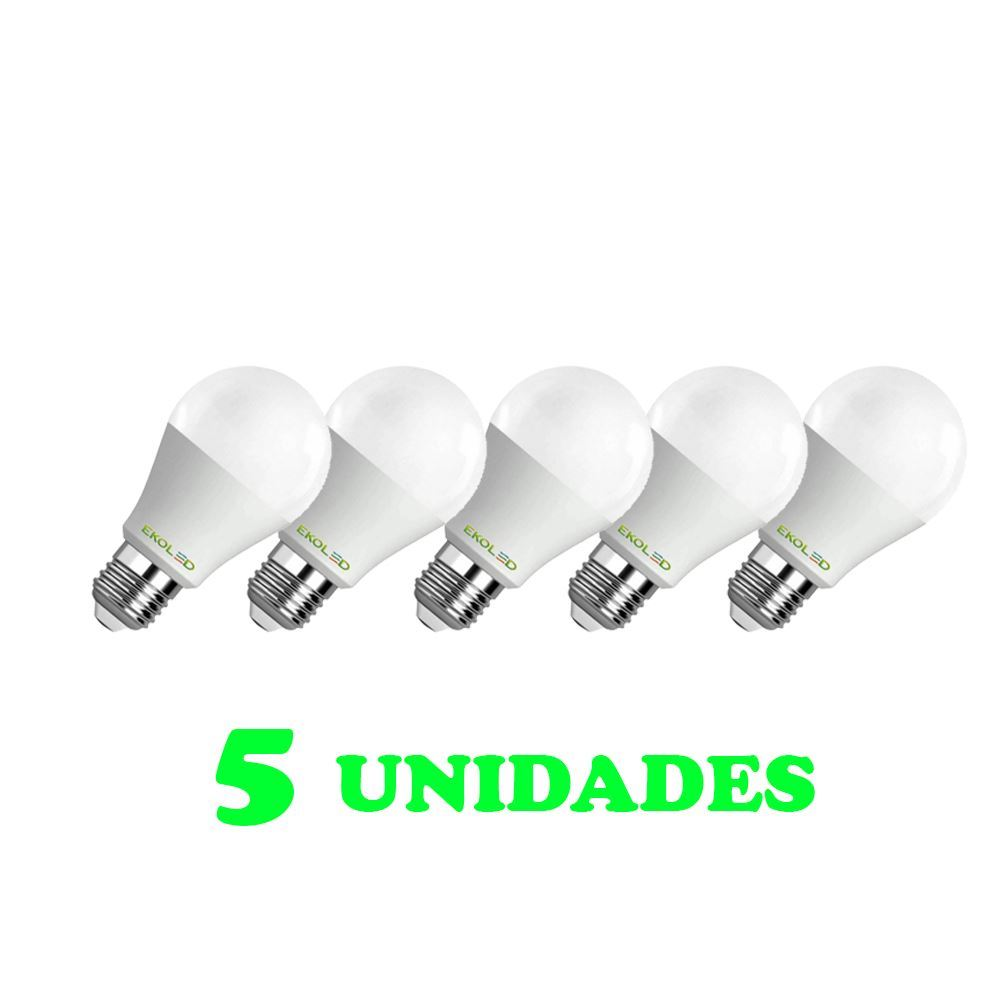 5 Lampadas Bulbo E27 15W Ed Bivolt Policarbonato Leitosa Branco