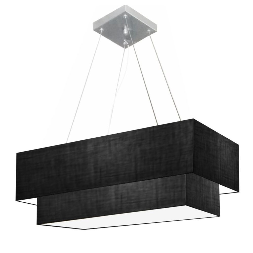 Pendente Duplo Retangular Vivare Md-4138 Cúpula em Tecido 70x30cm x 60x25cm Preto - Bivolt