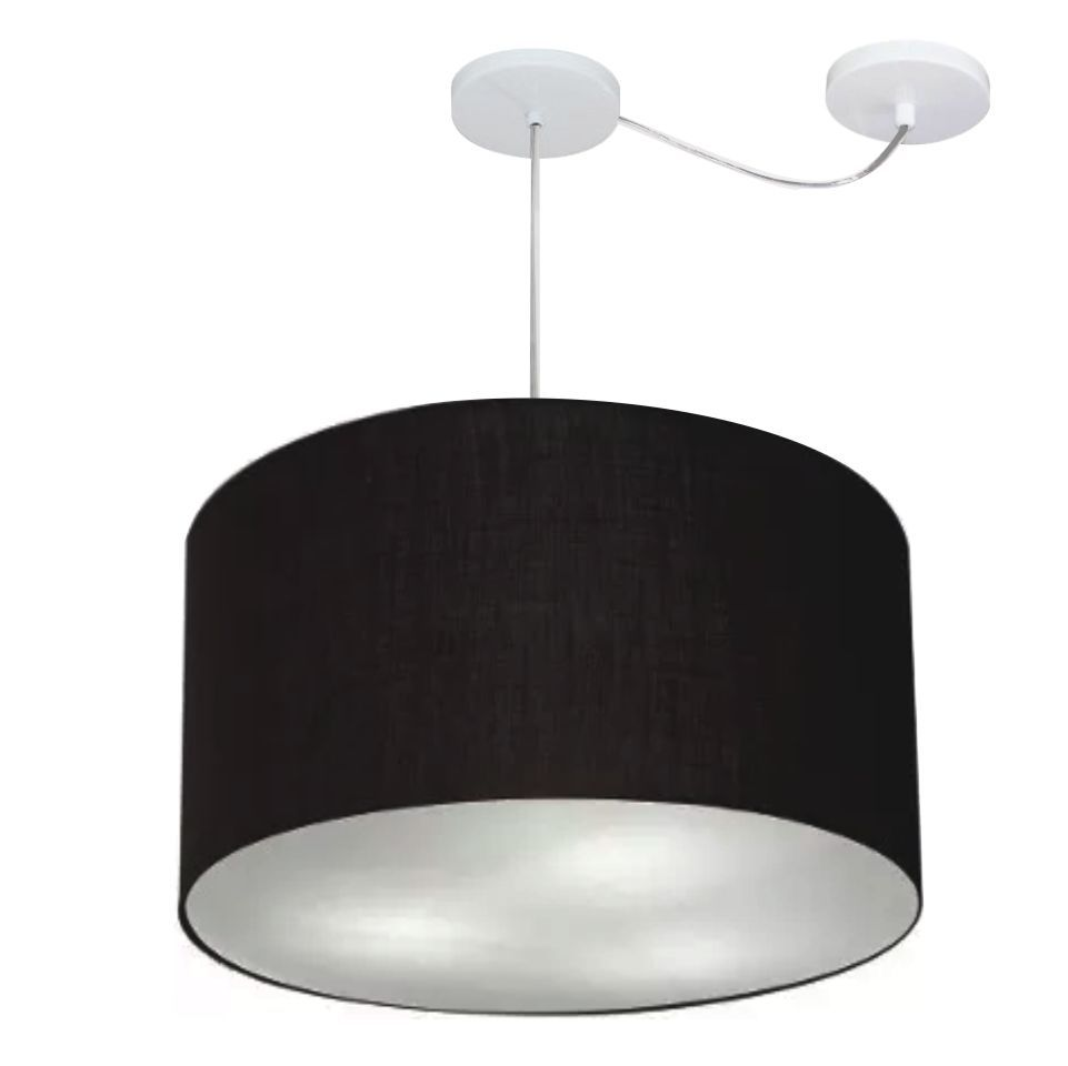 Pendente Cilíndrico Com Desvio Md-4235 Cúpula em Tecido 45x30cm Preto - Bivolt