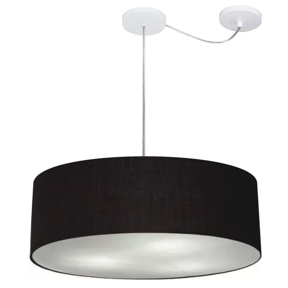 Pendente Cilíndrico Com Desvio Md-4262 Cúpula em Tecido 55x15cm Preto - Bivolt