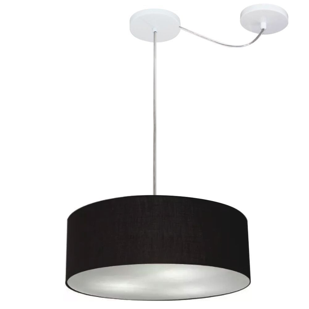 Pendente Cilíndrico Com Desvio Md-4255 Cúpula em Tecido 40x15cm Preto - Bivolt