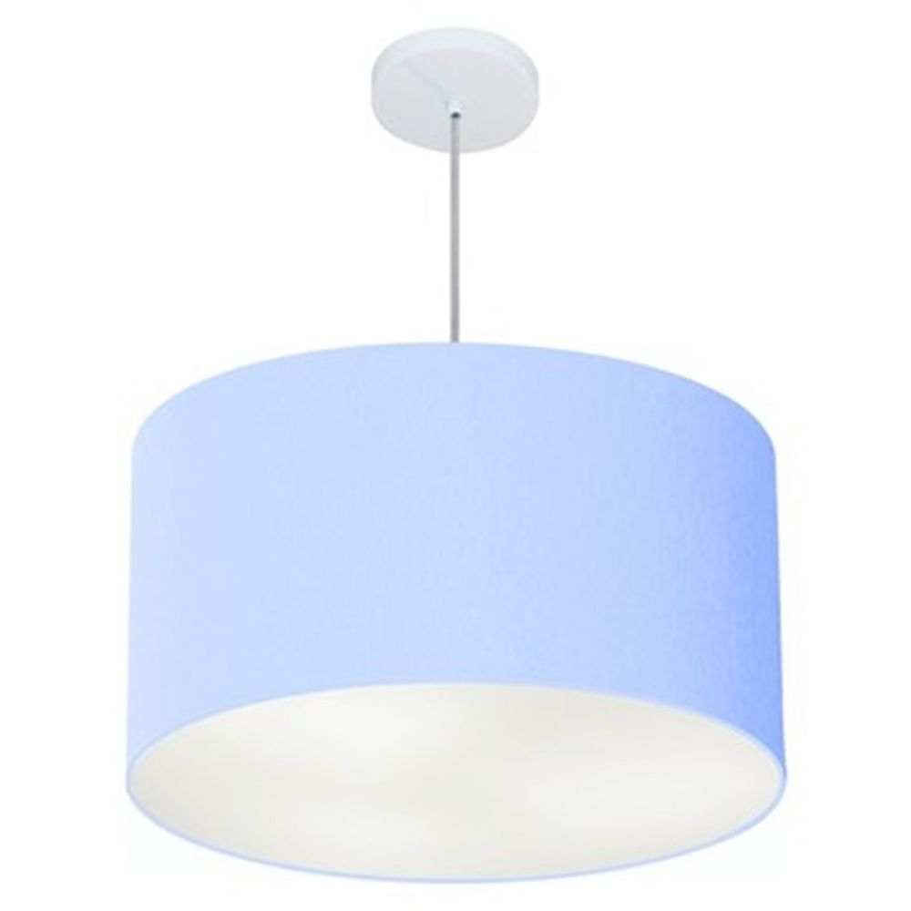 Pendente Cilíndrico Md-4101 Cúpula em Tecido 60x30cm Azul Bebê - Bivolt