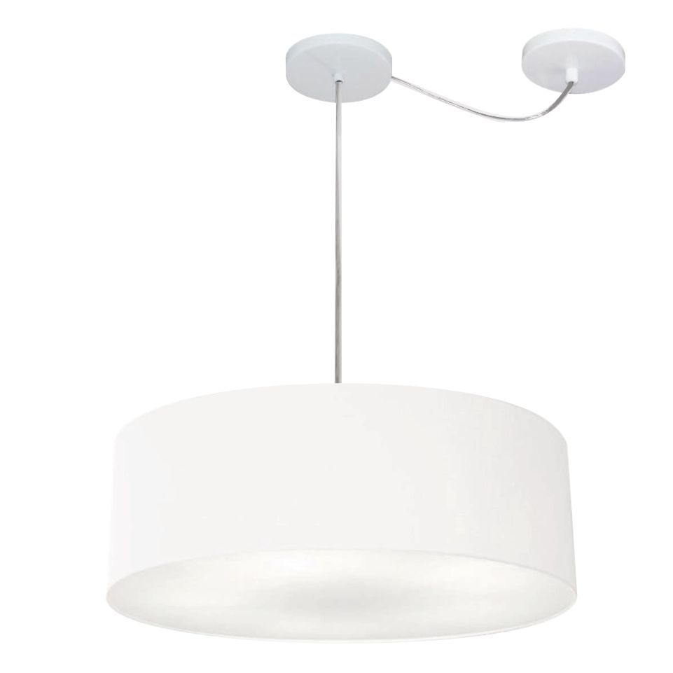 Pendente Cilíndrico Com Desvio Md-4222 Cúpula em Tecido 45x15cm Branco - Bivolt