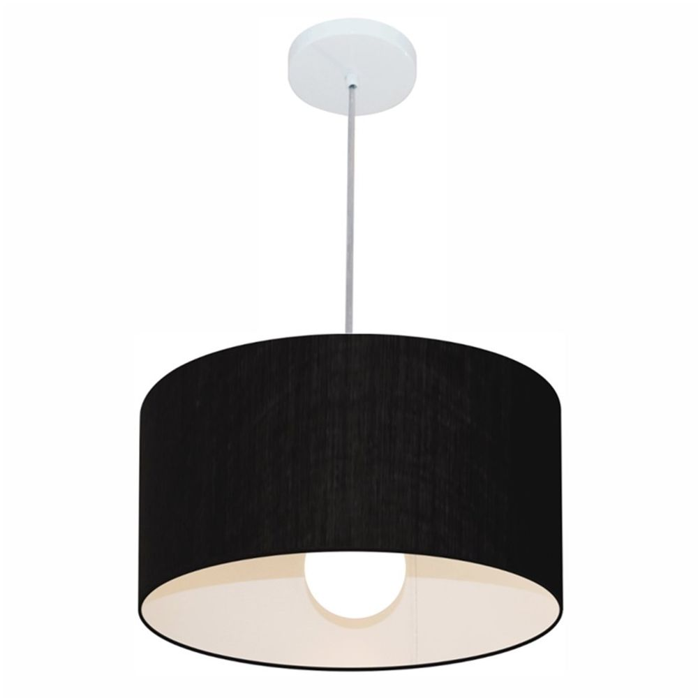 Pendente Cilíndrico Md-4031 Cúpula em Tecido 40x21cm Preto - Bivolt