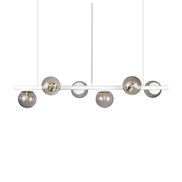 Lustre Pendente Figo BRANCO - 6 Globos Esfera de Vidro Fume