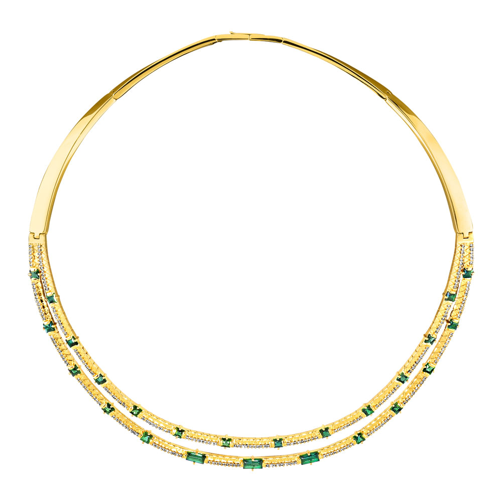 Colar Icona em Ouro Amarelo 18k com Turmalinas Verdes e Diamantes, 38cm