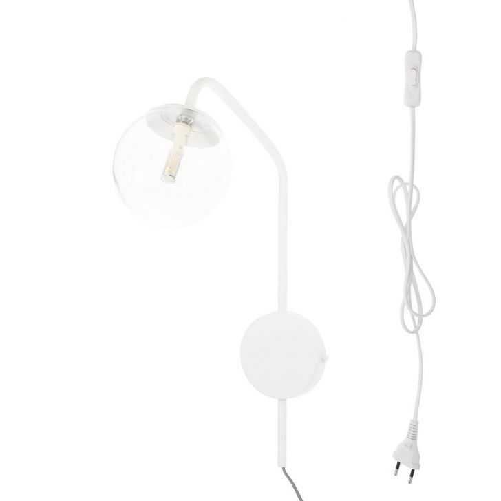 Arandela New Figo Branco c/ plug e interruptor - Vidro Transparente