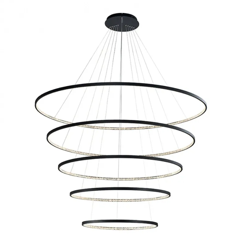 Pendente Led Milano Black Com 5 Anéis - Hevvy