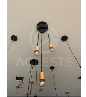 Pendente Kit Suspensão Haste Longa 03 Lâmpada E27 Preto/Cobre - T.Y Iluminação