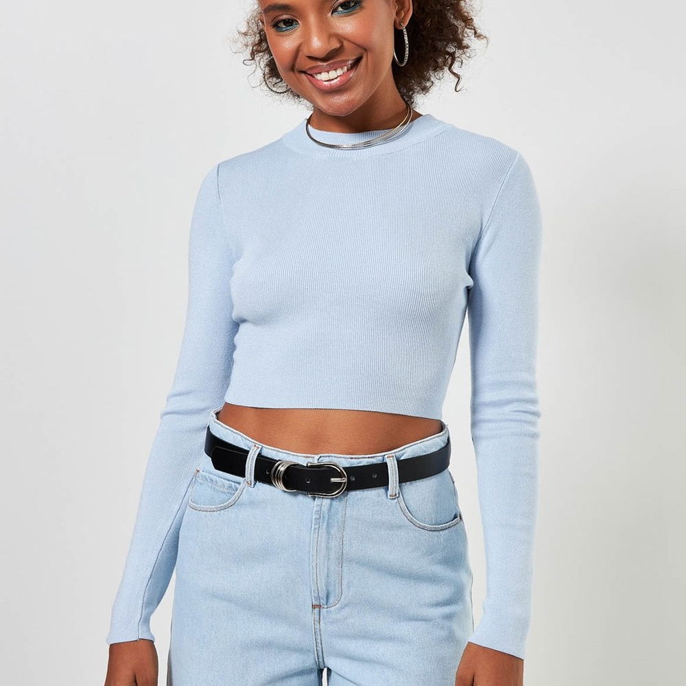 Blusa Cropped De Manga Longa Em Retilínea