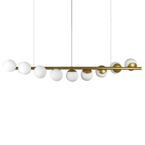 Lustre Pendente Figo OURO - 9 Globos Esfera de Vidro Branco