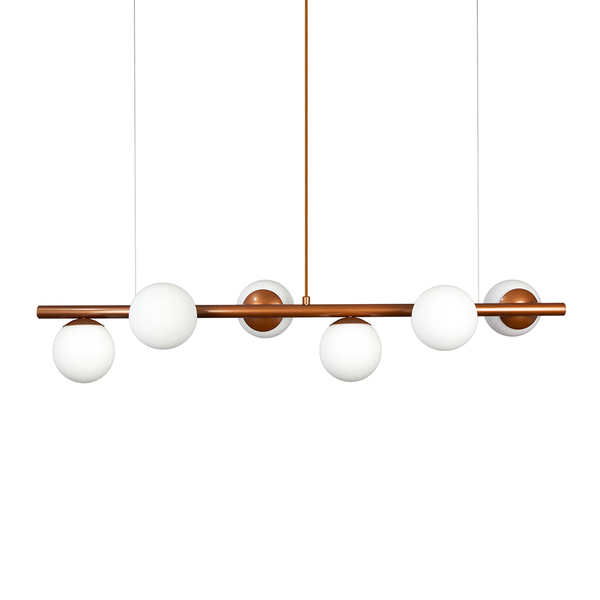 Lustre Pendente Figo BRONZE - 6 Globo Esfera de Vidro Branco