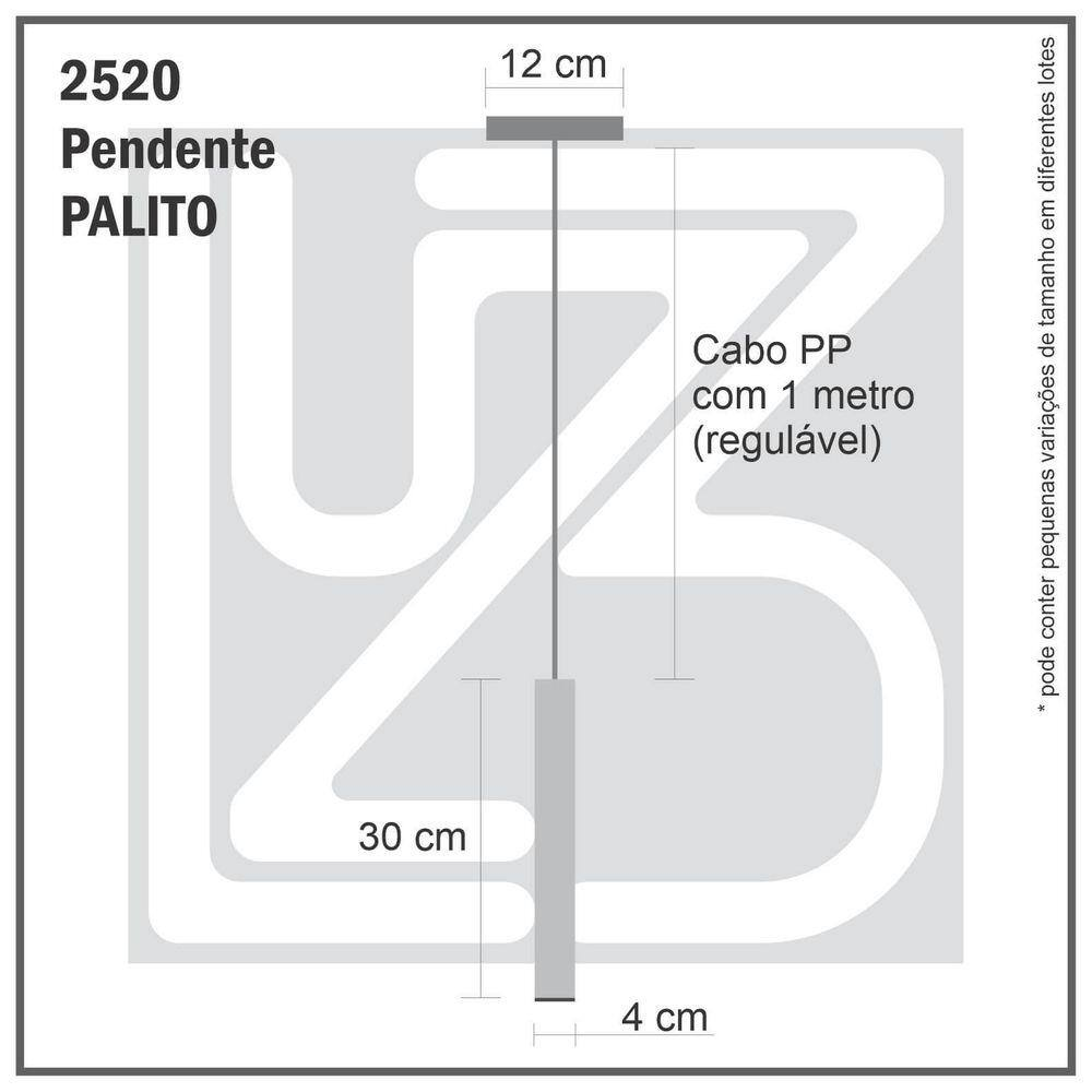 Kit 2 Pendente Tubo Palito 30cm - Ouro + Lampada LED 4W