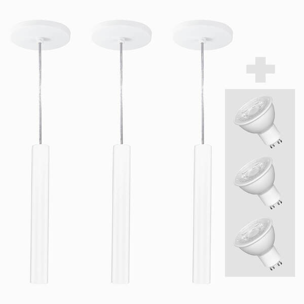 Kit 3 Pendente Tubo Palito 30cm - Branco + Lampada LED 4W