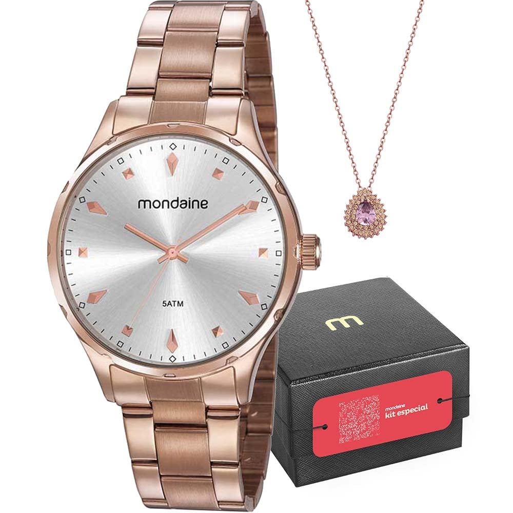 Kit Relógio Mondaine Feminino com Colar e brincos 32108LPMVRE1K2