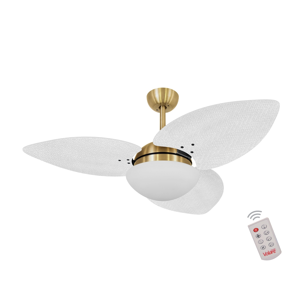 Ventilador de Teto Kovalski Dourado 3 Pás Palmae Branco 220V com Controle