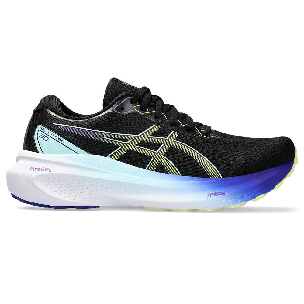 Tênis ASICS GEL-Kayano 30 - Feminino - Preto e Amarelo com Branco e Azul