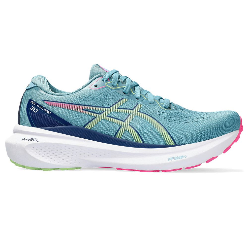 Tênis ASICS GEL-Kayano 30 - Feminino - Azul e Verde com Branco e Rosa