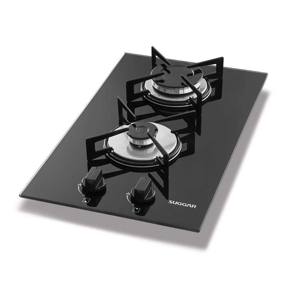 Cooktop De Mesa 2 Bocas Vidro Preto À Gás Suggar FG2002VP