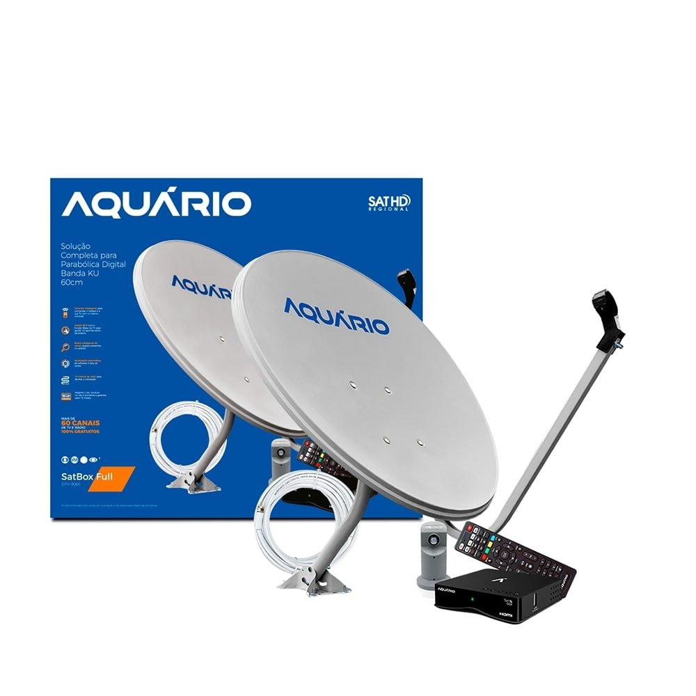 Kit Antena Aquário KU DTH-9060 com Receptor Digital +Cabo Coaxial+LNBF Universal 60cm