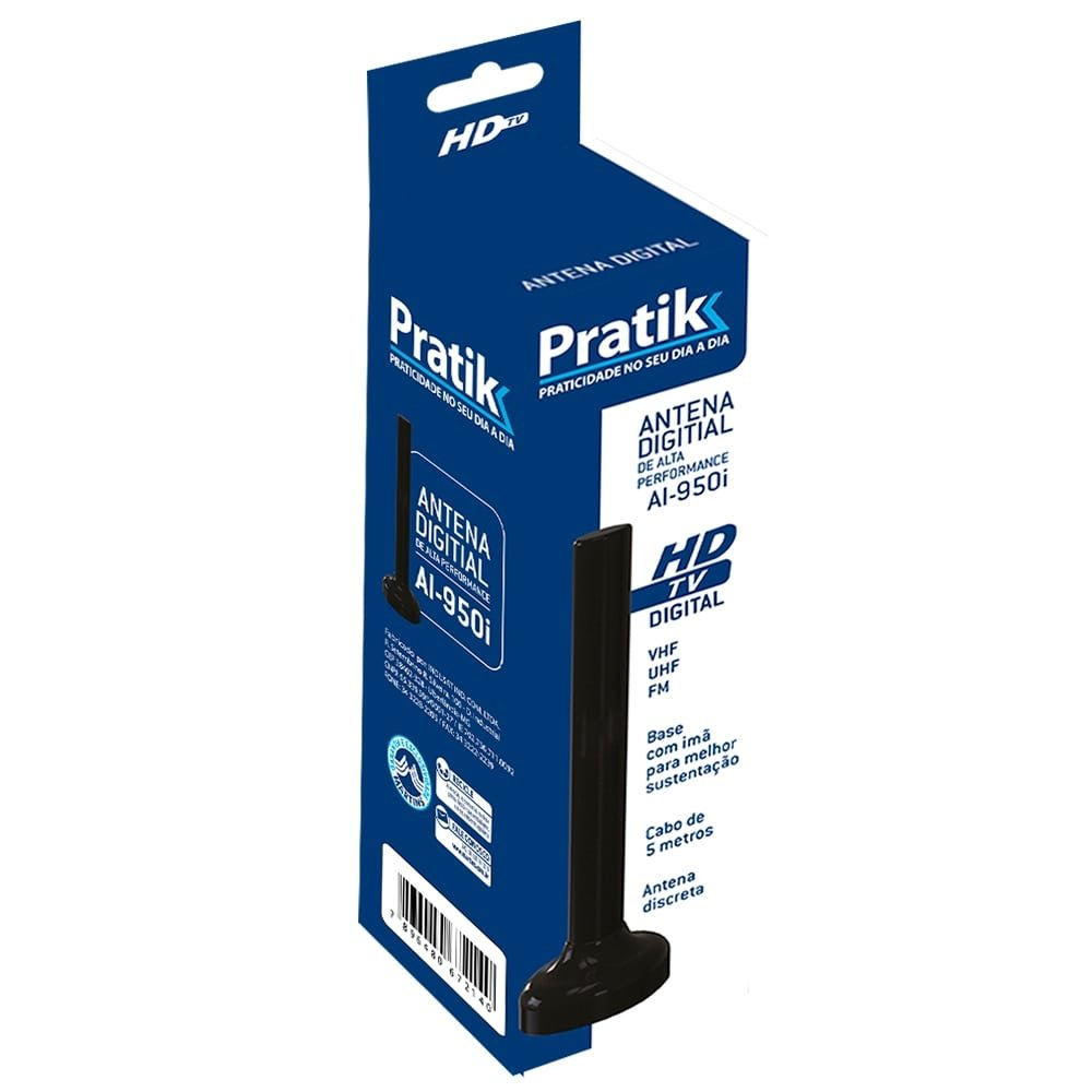 Antena Digital Pratik Interna Portátil 950I, com Cabo 5m