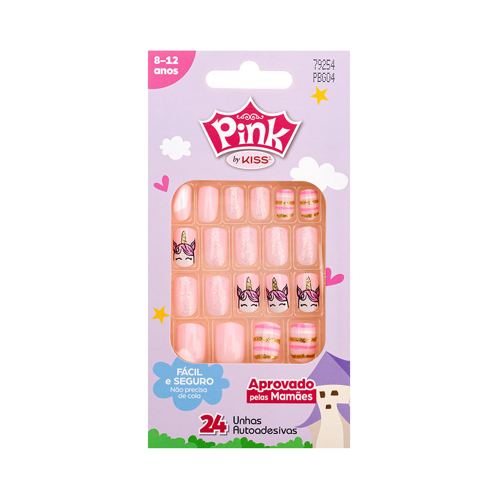 Unhas Autoadesivas Kiss New York Pink Infantil - Unicorn