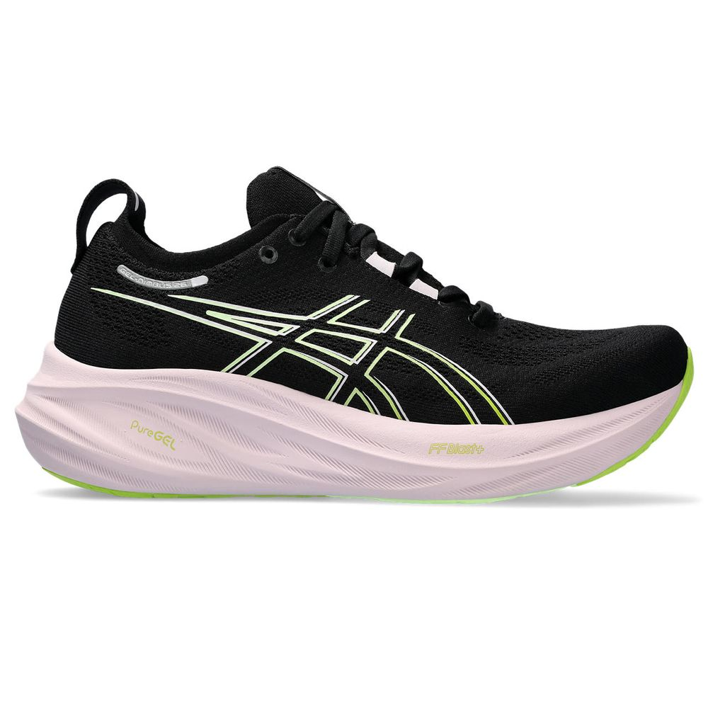 Tênis ASICS GEL-Nimbus 26 - Feminino - Preto com Rosa e Verde