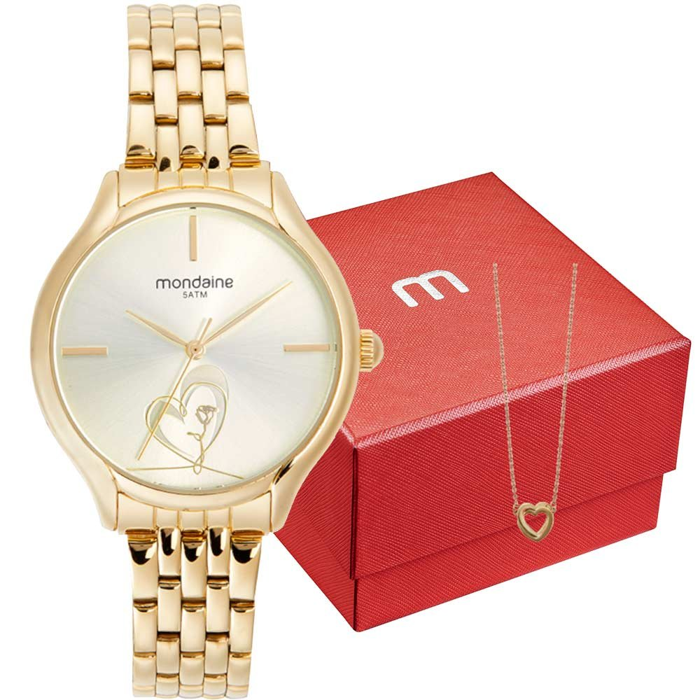 Kit Relógio Mondaine Feminino com Colar de Coração 32502LPMKDE1K1