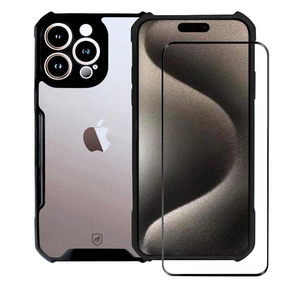 Kit Capa case capinha Dual Shock X e Pelicula Ultra Glass para iPhone 15 Pro Max - Gshield