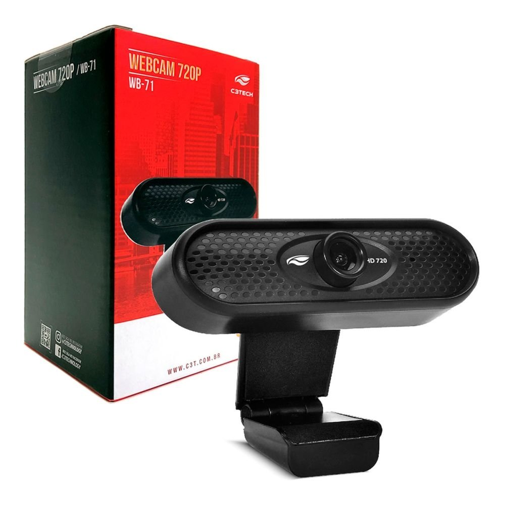 WebCam C3Tech WB-71BK, Resolução HD 720p, USB 2.0, 1MP, 30 FPS, Microfone Embutido