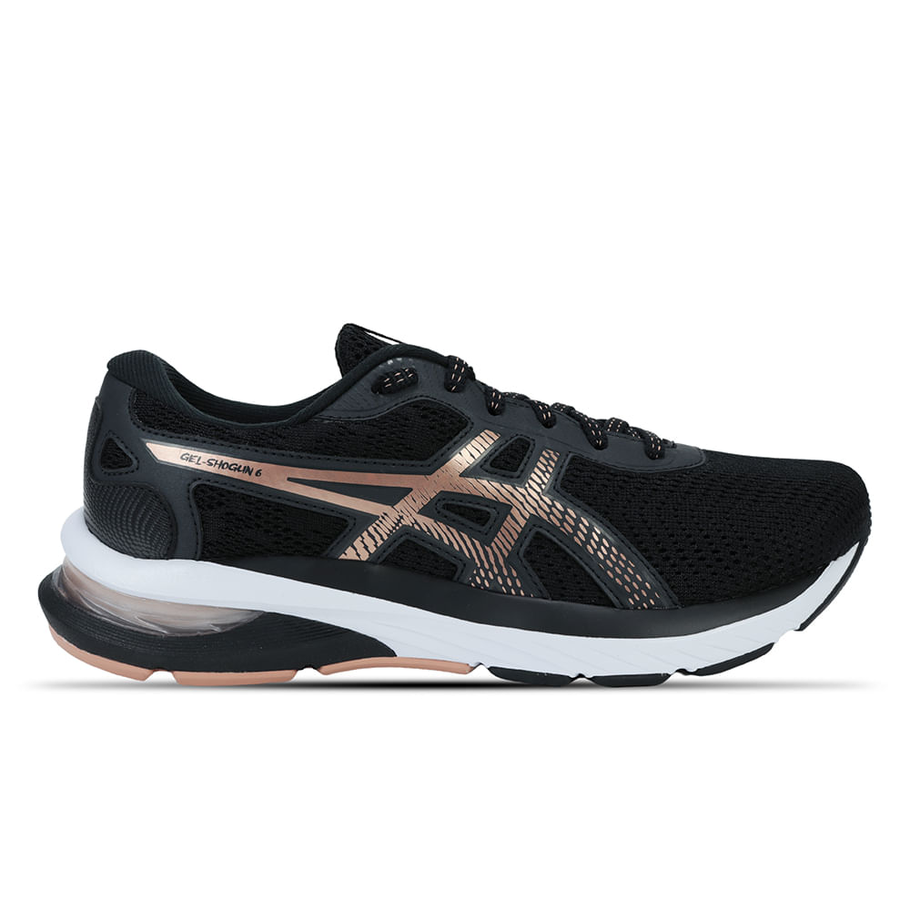 Tênis ASICS GEL-Shogun 6 - Feminino - Preto com Branco e Dourado