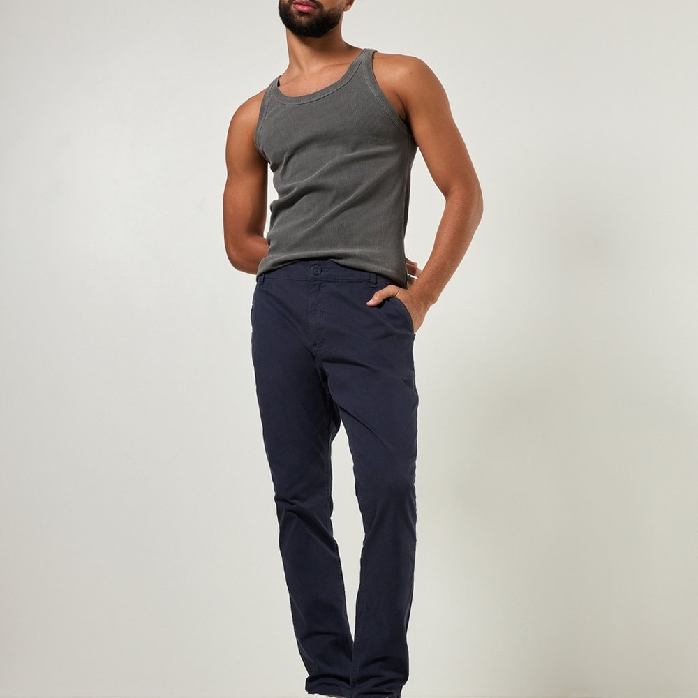 Calça Chino Slim Em Sarja Azul Marinho