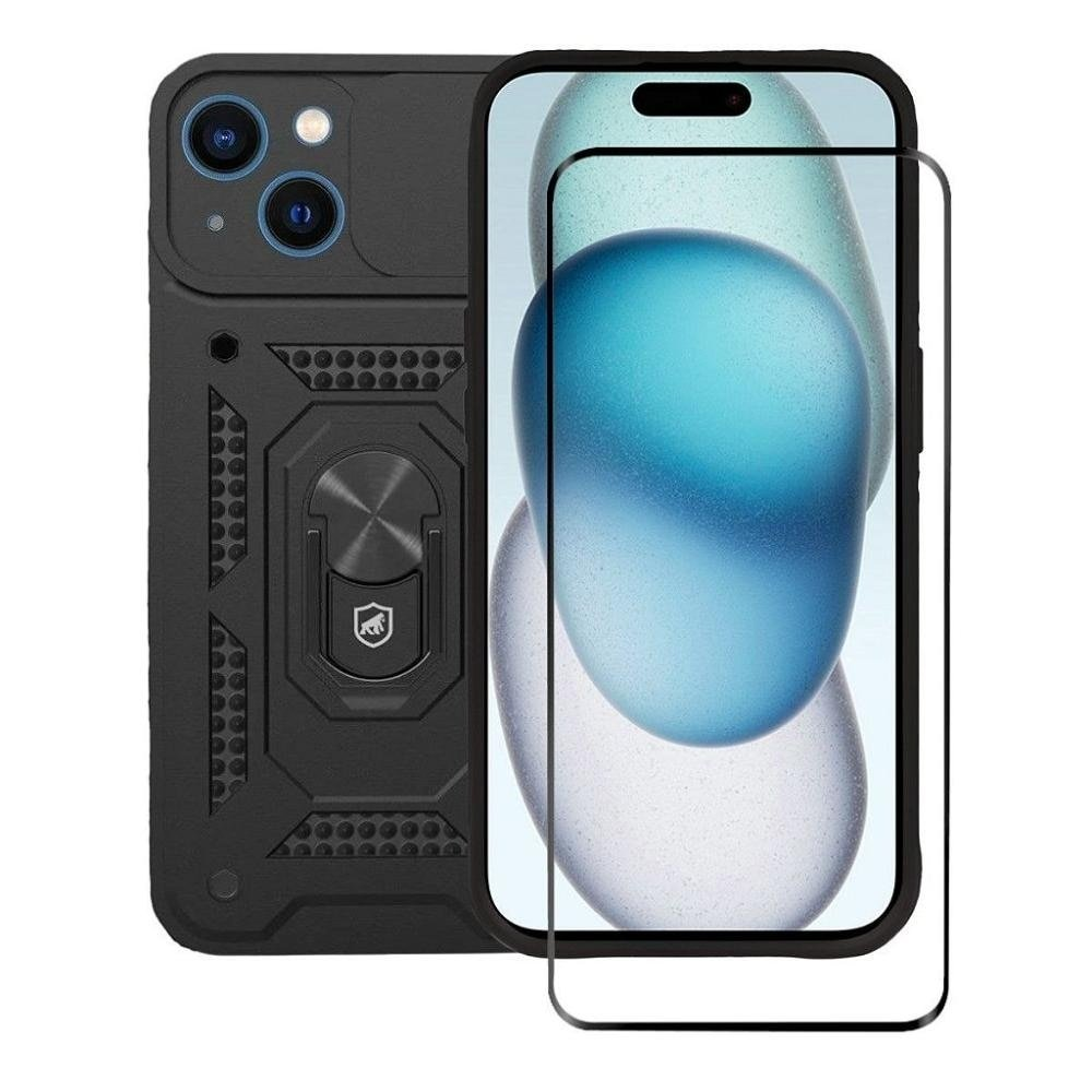 Kit Capa case capinha Dinamic Cam Protection e Pelicula Ultra Glass Preta para iPhone 15 -