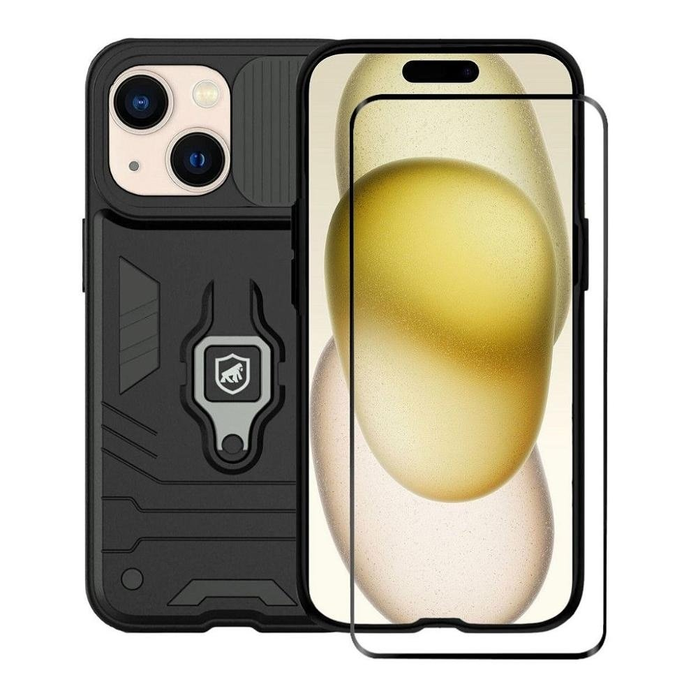 Kit Capa case capinha Defender e Pelicula Coverage 5D Pro Preta para iPhone 15 - Gshield