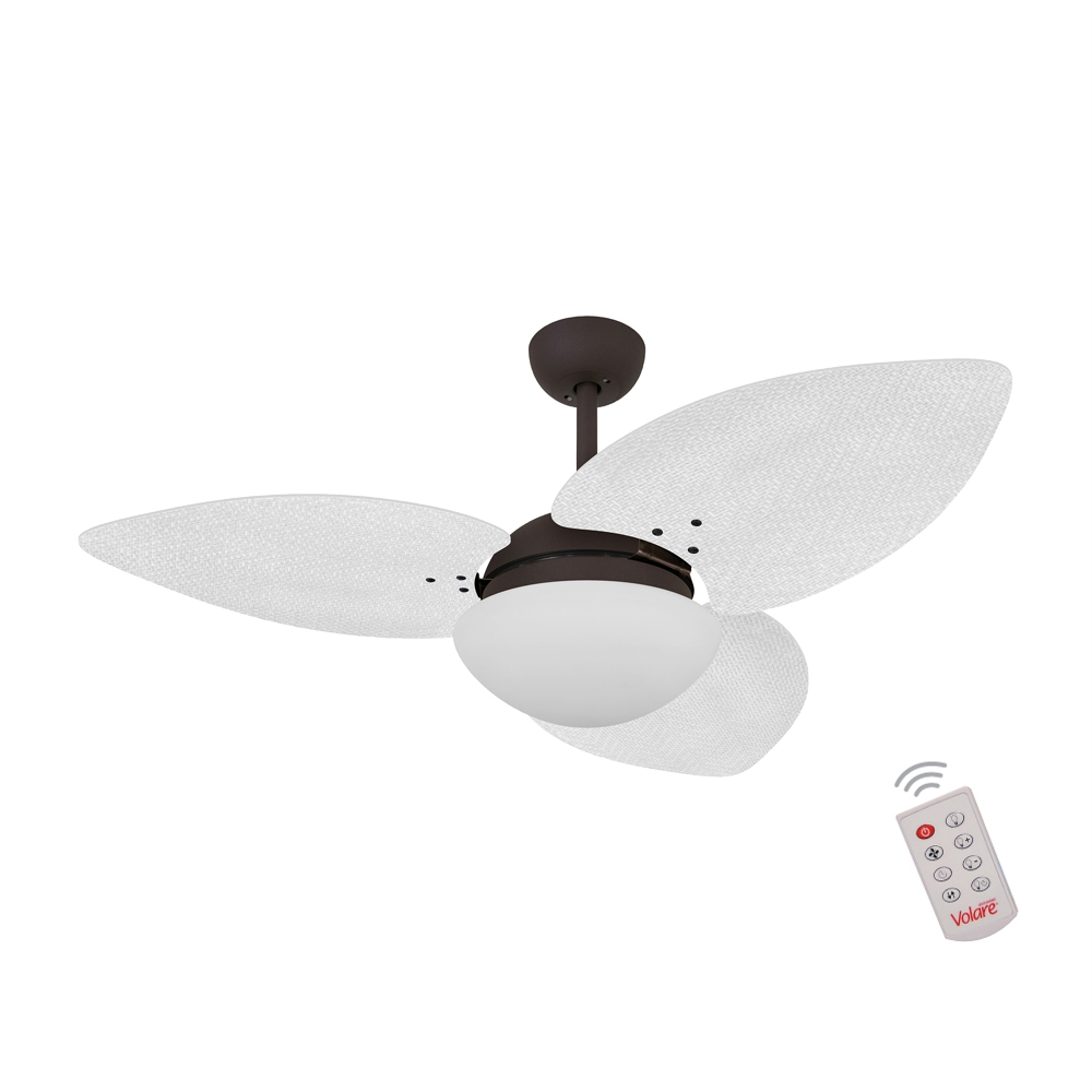 Ventilador de Teto Kovalski Marrom Texturizado 3 Pás Palmae Branco 2207V com Controle