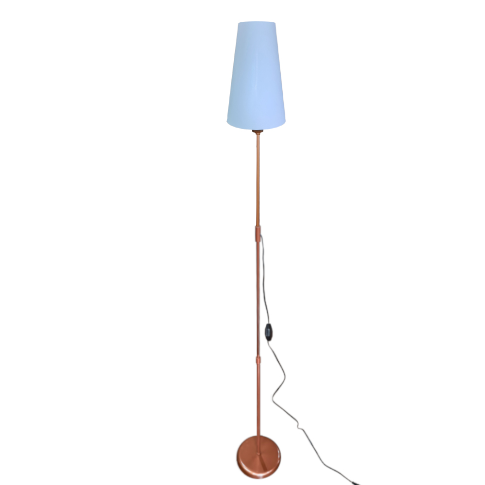 Luminária De Chão Com Cúpula De Tecido Cone - Coluna De Luz - Base Cobre Cúpula Branco