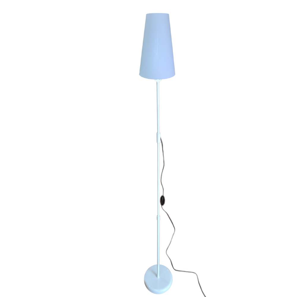 Luminária De Chão Com Cúpula De Tecido Cone - Coluna De Luz - Base Branco Cúpula Branco