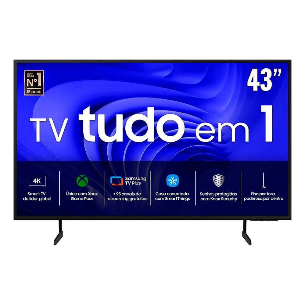 Smart TV 43" 4K Samsung 43DU7700 LED com processador Crystal 4K, Gaming Hub, AI Energy Mode, Alexa built-in, Wi-Fi, Bluetooth, USB e HDMI