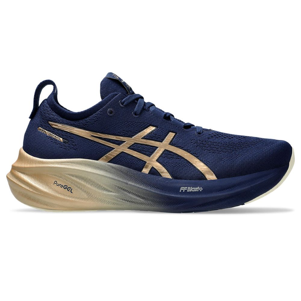 Tênis ASICS GEL-Nimbus 26 Platinum - Masculino - Azul Marinho com Dourado