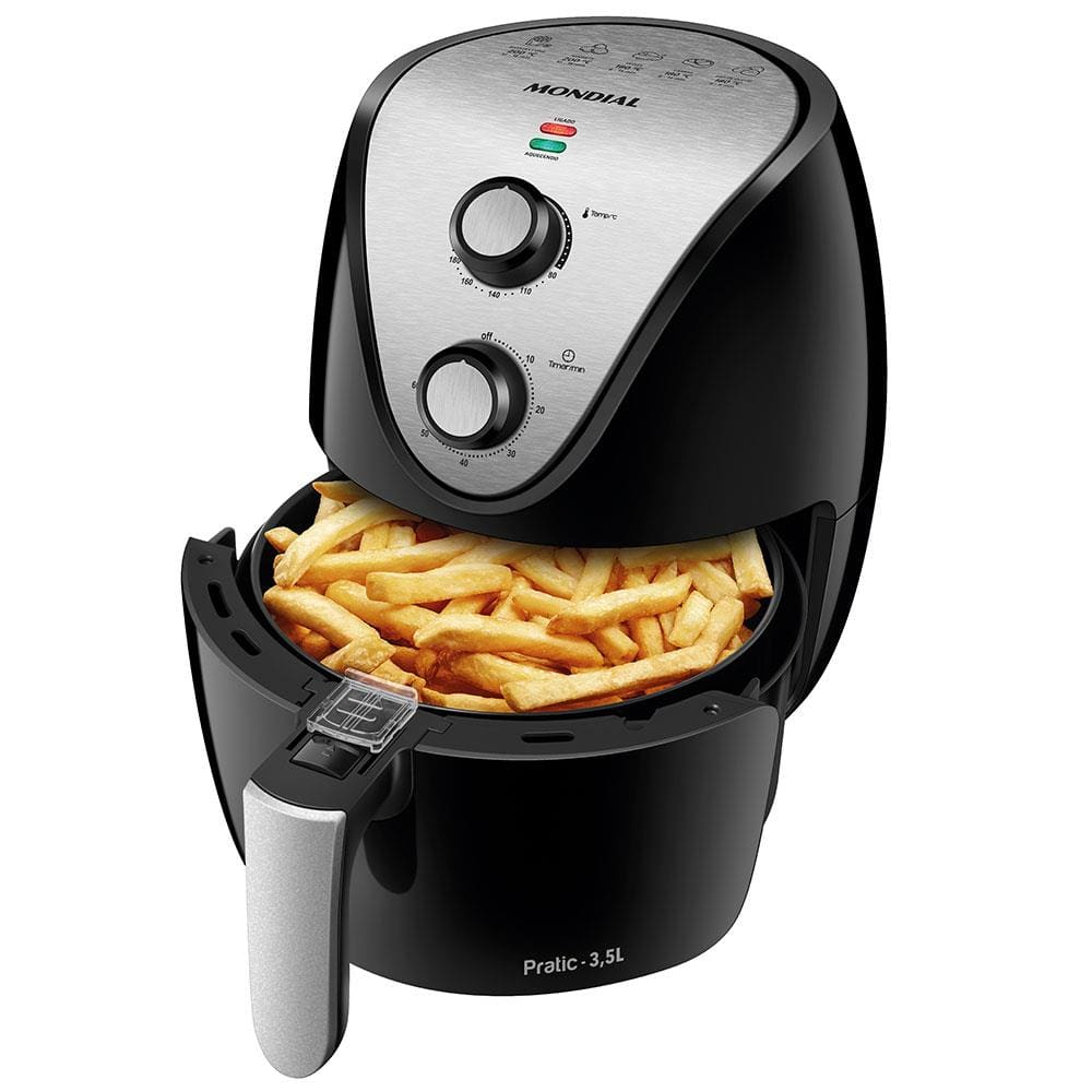 Fritadeira Elétrica Sem Óleo Air Fryer Mondial AF-30 Family Inox IV 3,5l Preta - 110V