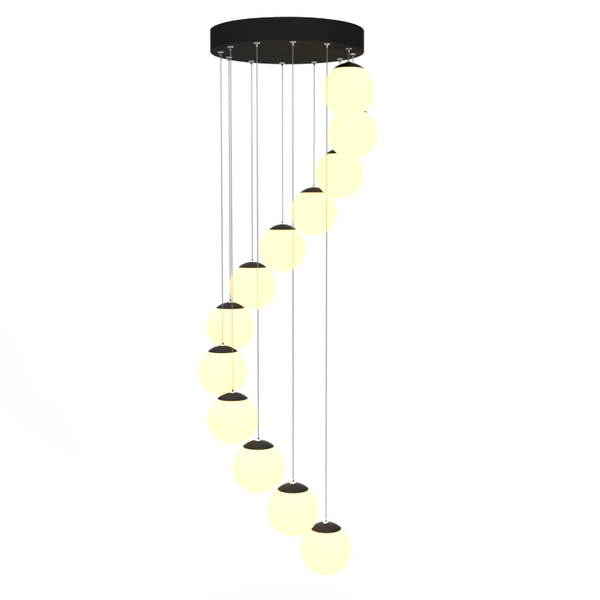 Lustre Grande Pendente Medusa PRETO - 12 Globos Vidro Branco