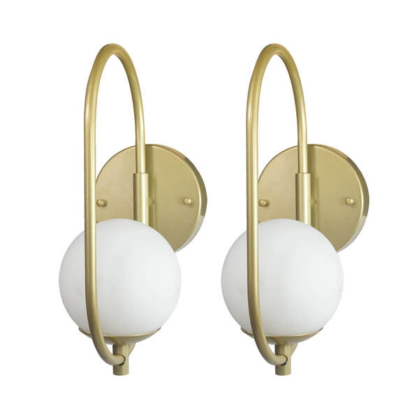 Kit 2 Arandela Parede ONLINE DOURADO Globo de Vidro BRANCO