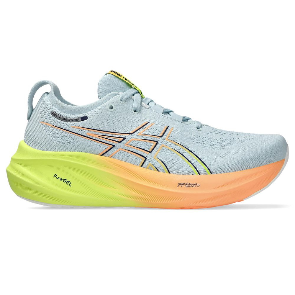 Tênis ASICS GEL-Nimbus 26 Paris - Feminino - Cinza com Verde e Laranja