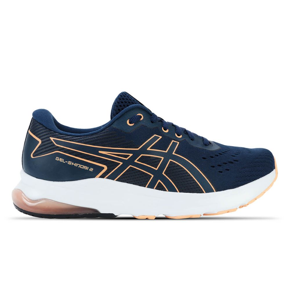 Tênis ASICS GEL-Shinobi 2 - Feminino - Azul Marinho com Branco e Laranja