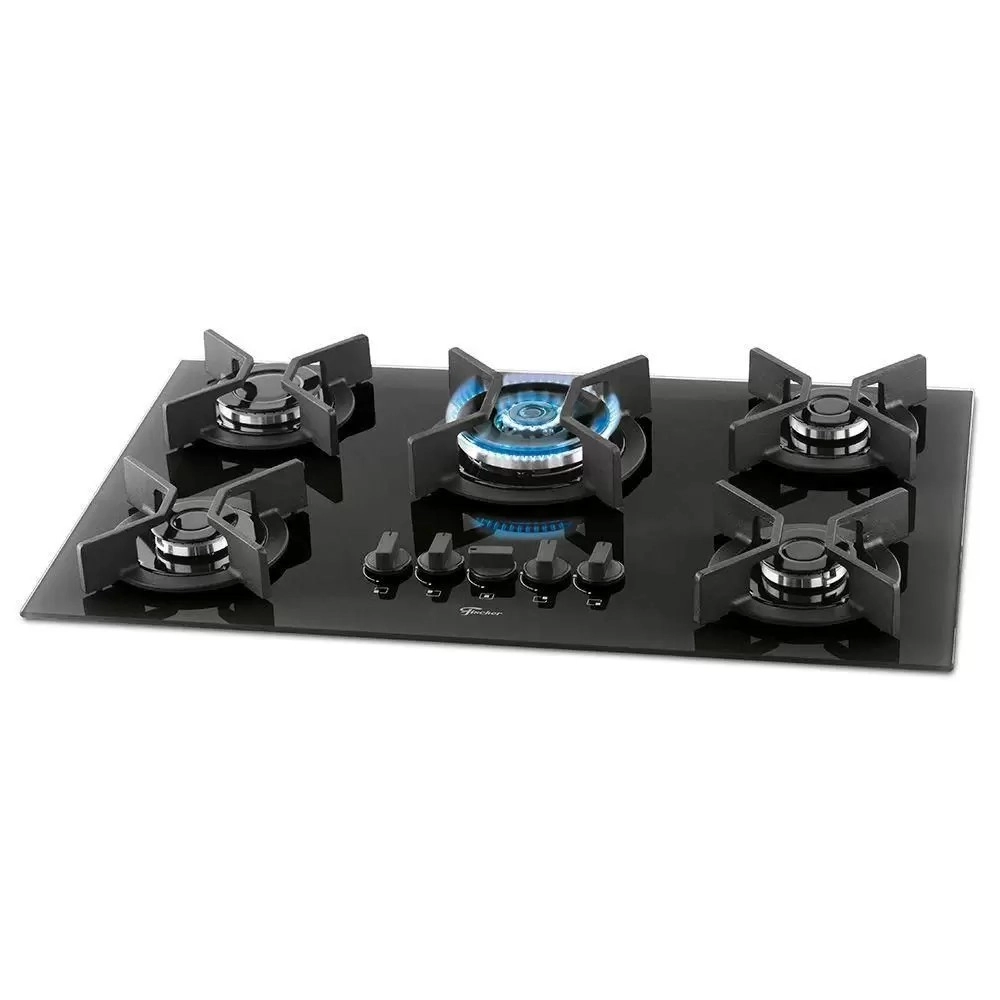 Cooktop Fischer 5 Bocas Tripla Chama Infinity Gás Mesa Vidro Preto