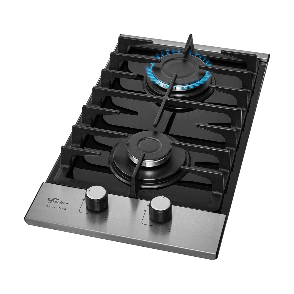 Cooktop A Gás Fischer 2 Bocas Platinium Com Trempe De Ferro Fundido Mesa Vidro [33795-92120 Bivolt