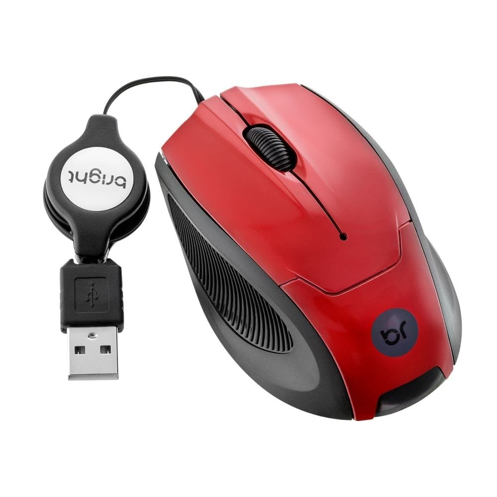 Mini Mouse Retrátil Bright 101, USB, Vermelho